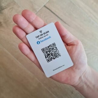 facebook follow us card with nfc and qr in hand