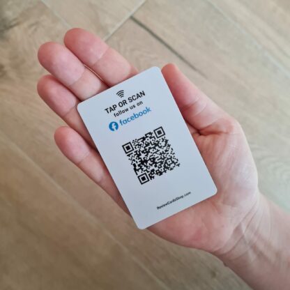 facebook follow us card with nfc and qr in hand