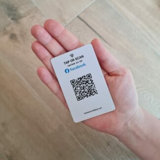facebook review card with nfc and qr in hand