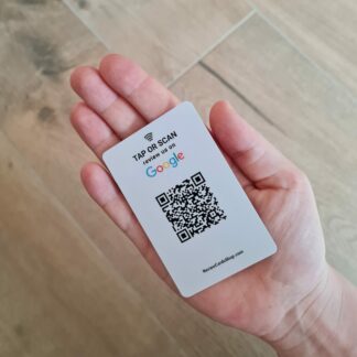 google review card and nfc with qr in hand