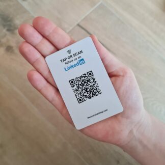 linkedin follow us card with nfc and qr in hand